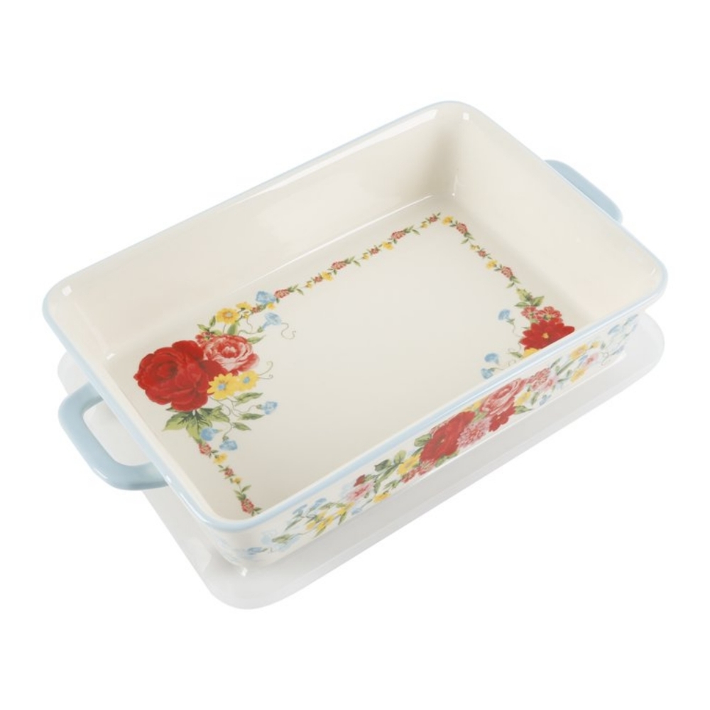 🌺 New Pioneer Woman Sweet Rose 9" x 13" Ceramic Baker & Lid - Picture 4 of 6